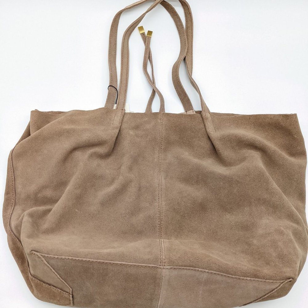 MANGO leather women's shopper tote bag purse- BROWN(Defective) - Picture 3 of 6